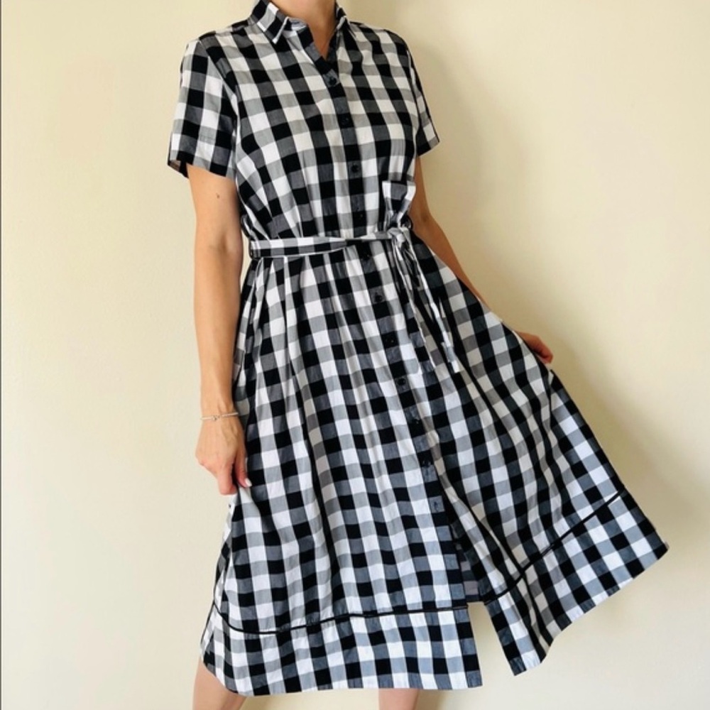 Kate Spade Gingham shirt Dress plaid belted shirt sleeve XS